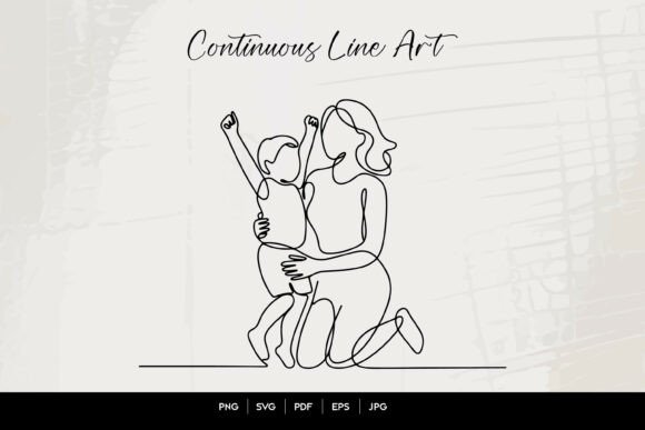 Continuous Line Mother and Child