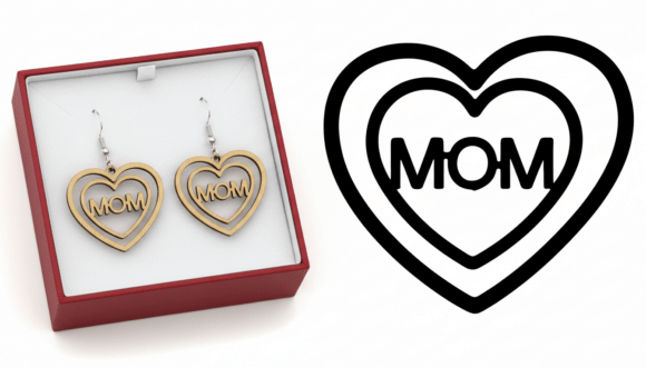 Mom Heart Outline Laser Cut Earring