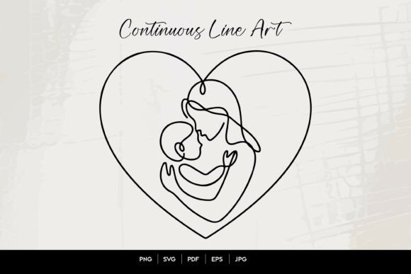 Mother and Child Heart Line Art