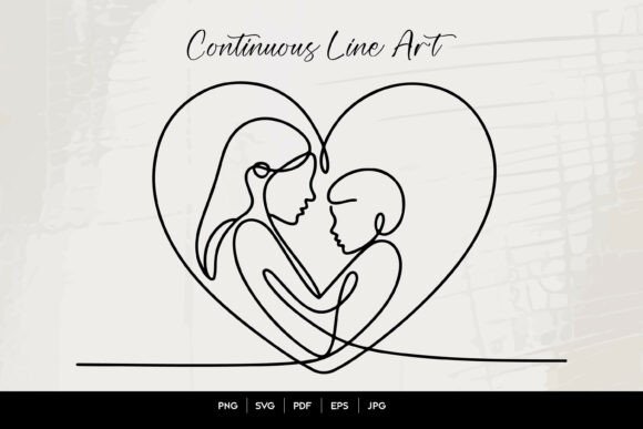 Mother Child Heart Line Art