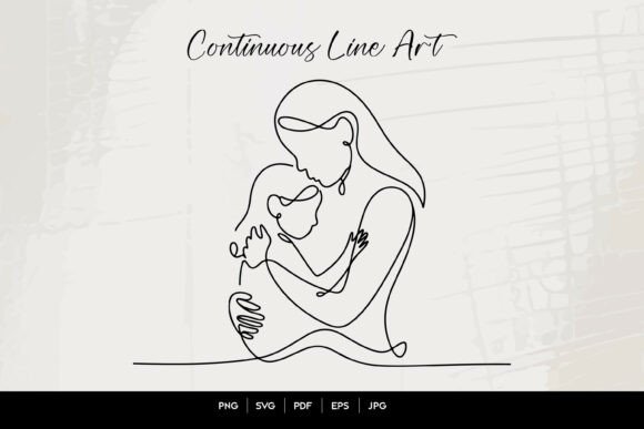 Mother Hugging Child Line Art