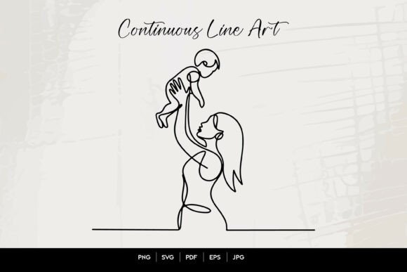 Mother Lifting Child Line Art
