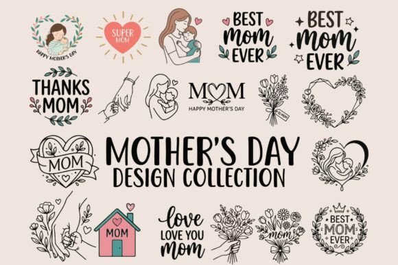 Mother’s Day Floral Quotes Set Design